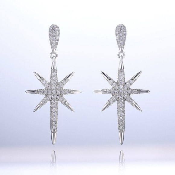 NEW Silver Diamond North Star Drop Earrings - Picture 2 of 9